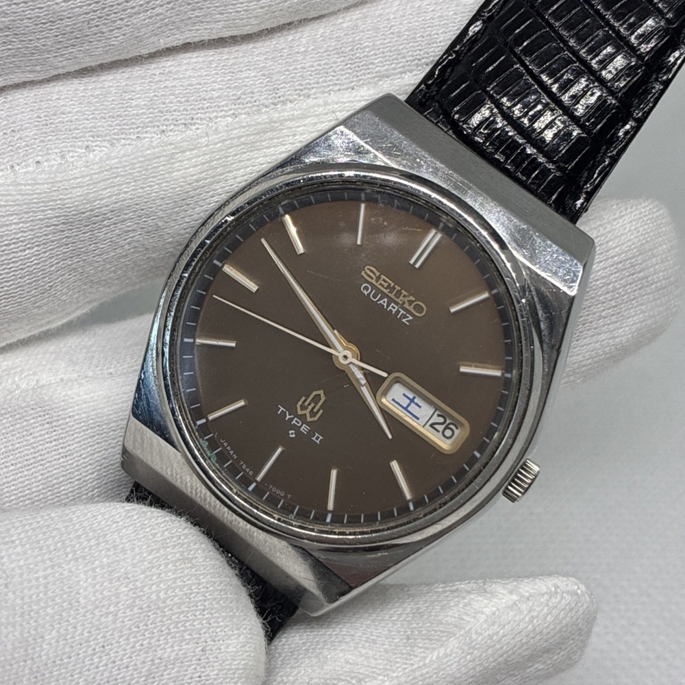 SEIKO TYPE II 7546-700A Quartz 1977 Bronze Dial 35mm Men's Watch Vintage